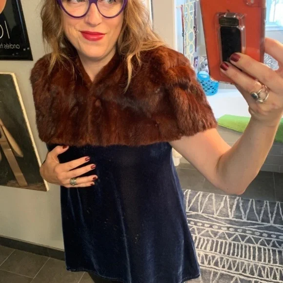 🤎🤎🤎Vintage mink stole shawl brown fur authentic